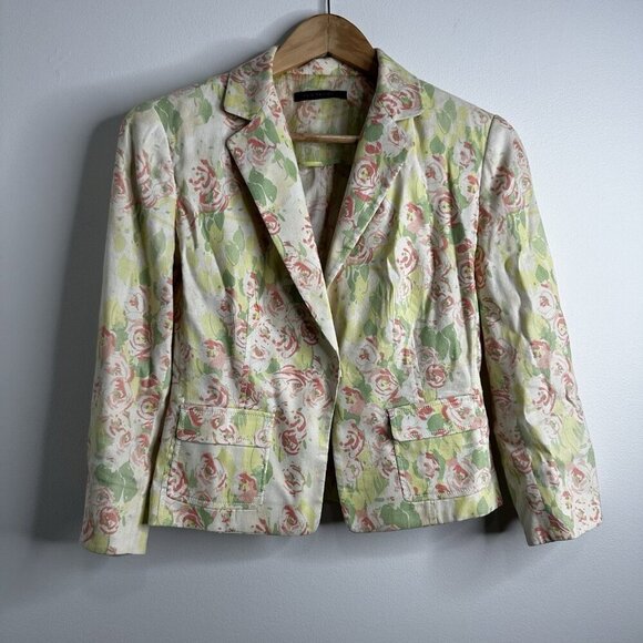 Elie Tahari Linen Blend Blazer Jacket Sz 4 Floral Pastel Cottagecore Coquette - Picture 1 of 13